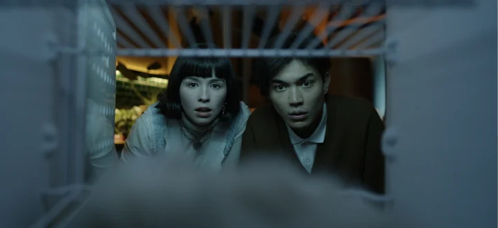 Two people in a still from Dead Cat Film